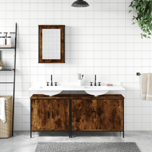 vidaXL 3 Piece Bathroom Furniture Set Smoked Oak Engineered Wood - Image 3