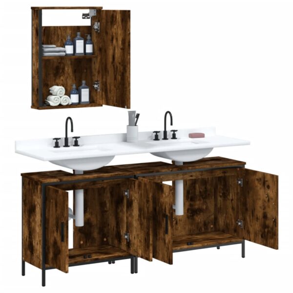 vidaXL 3 Piece Bathroom Furniture Set Smoked Oak Engineered Wood - Image 4