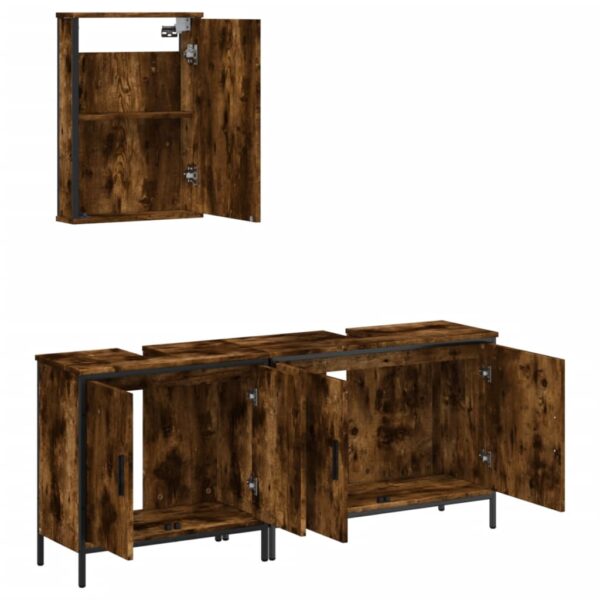 vidaXL 3 Piece Bathroom Furniture Set Smoked Oak Engineered Wood - Image 5