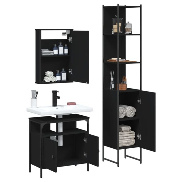 vidaXL 3 Piece Bathroom Furniture Set Black Engineered Wood - Image 4