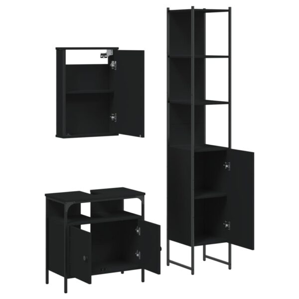 vidaXL 3 Piece Bathroom Furniture Set Black Engineered Wood - Image 5