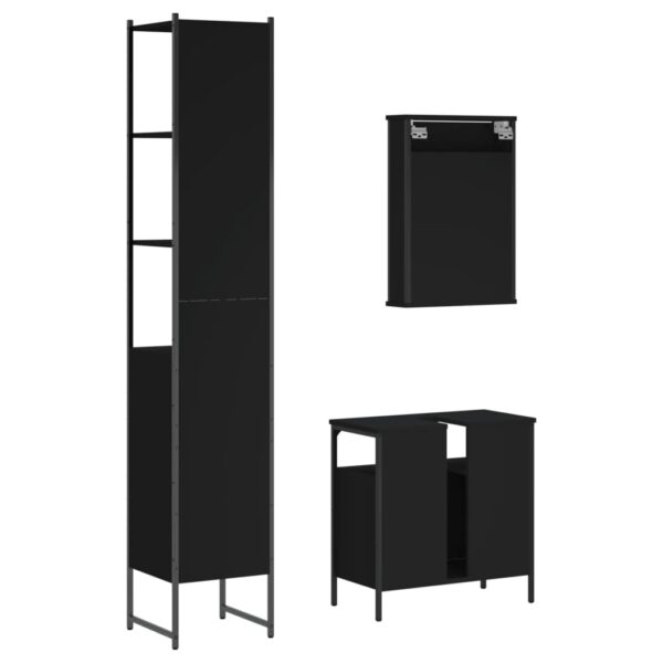 vidaXL 3 Piece Bathroom Furniture Set Black Engineered Wood - Image 8