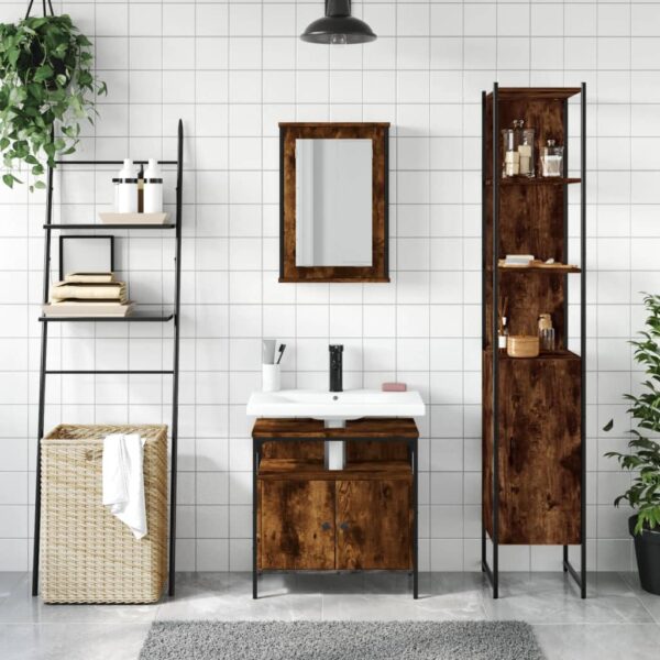 vidaXL 3 Piece Bathroom Furniture Set Smoked Oak Engineered Wood - Image 3