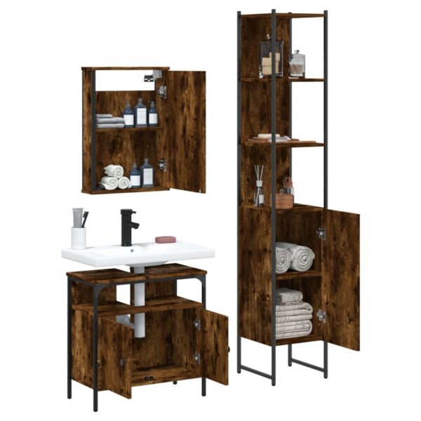 vidaXL 3 Piece Bathroom Furniture Set Smoked Oak Engineered Wood - Image 4