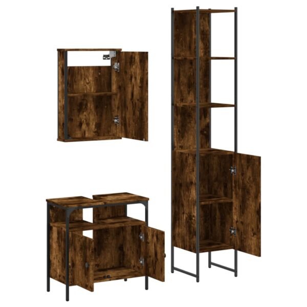 vidaXL 3 Piece Bathroom Furniture Set Smoked Oak Engineered Wood - Image 5