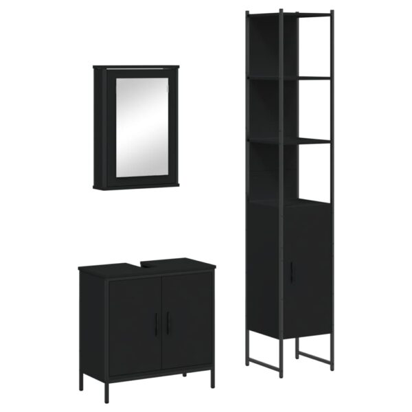 vidaXL 3 Piece Bathroom Furniture Set Black Engineered Wood - Image 2