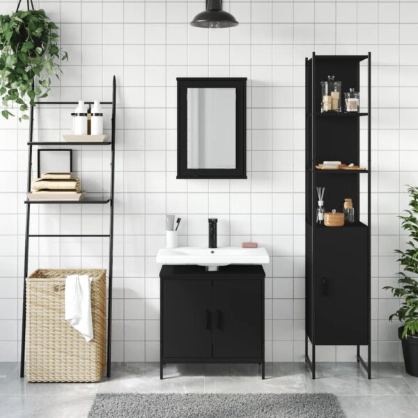 vidaXL 3 Piece Bathroom Furniture Set Black Engineered Wood - Image 3