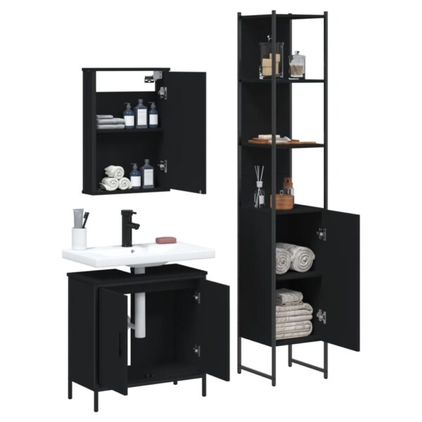 vidaXL 3 Piece Bathroom Furniture Set Black Engineered Wood - Image 4