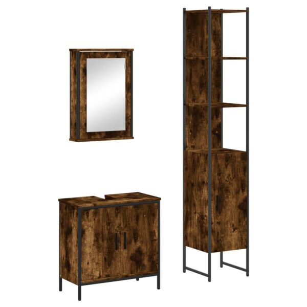 vidaXL 3 Piece Bathroom Furniture Set Smoked Oak Engineered Wood - Image 2