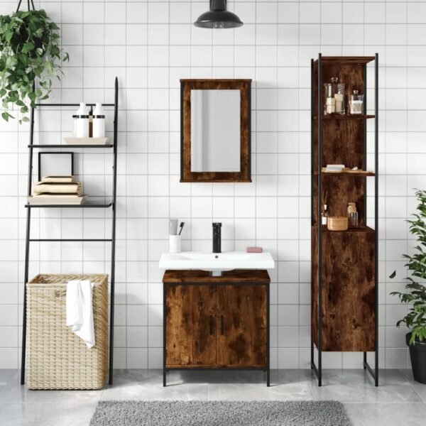 vidaXL 3 Piece Bathroom Furniture Set Smoked Oak Engineered Wood - Image 3