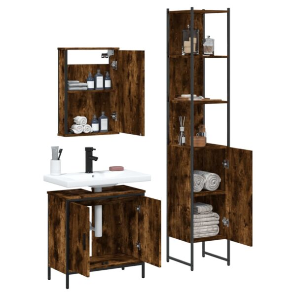 vidaXL 3 Piece Bathroom Furniture Set Smoked Oak Engineered Wood - Image 4