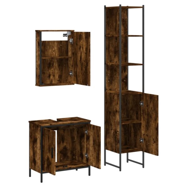 vidaXL 3 Piece Bathroom Furniture Set Smoked Oak Engineered Wood - Image 5