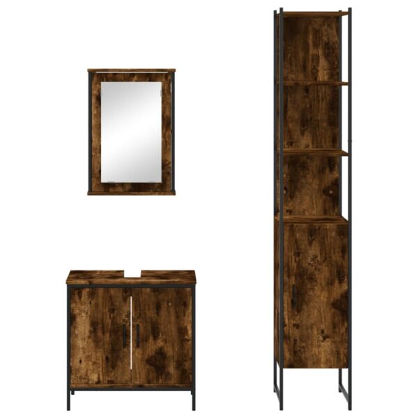 vidaXL 3 Piece Bathroom Furniture Set Smoked Oak Engineered Wood - Image 6