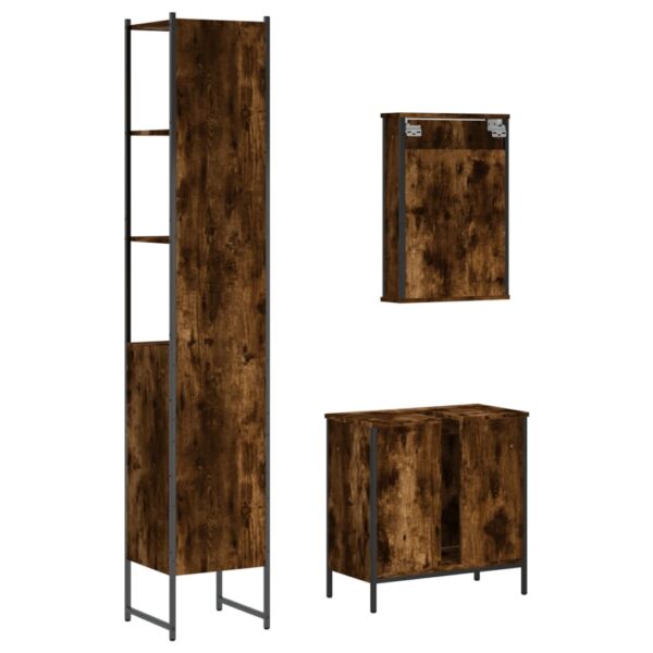 vidaXL 3 Piece Bathroom Furniture Set Smoked Oak Engineered Wood - Image 8