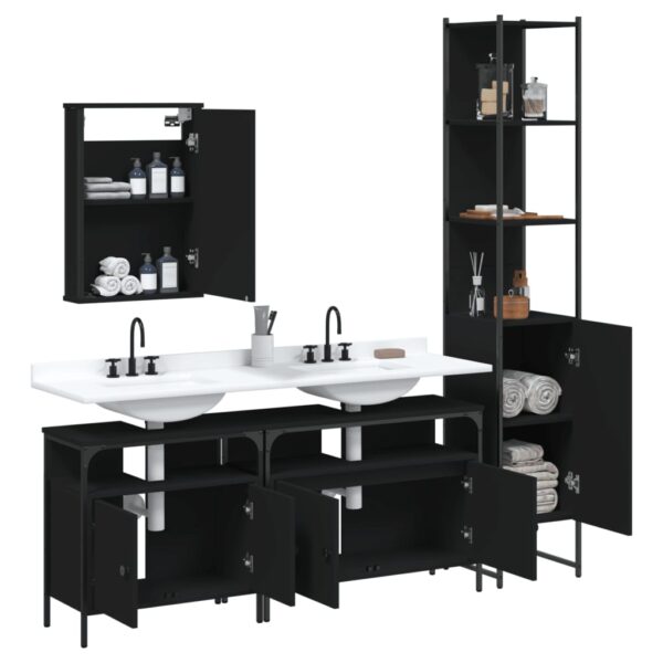 vidaXL 4 Piece Bathroom Furniture Set Black Engineered Wood - Image 4