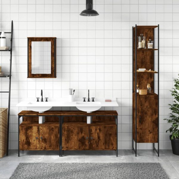 vidaXL 4 Piece Bathroom Furniture Set Smoked Oak Engineered Wood - Image 3