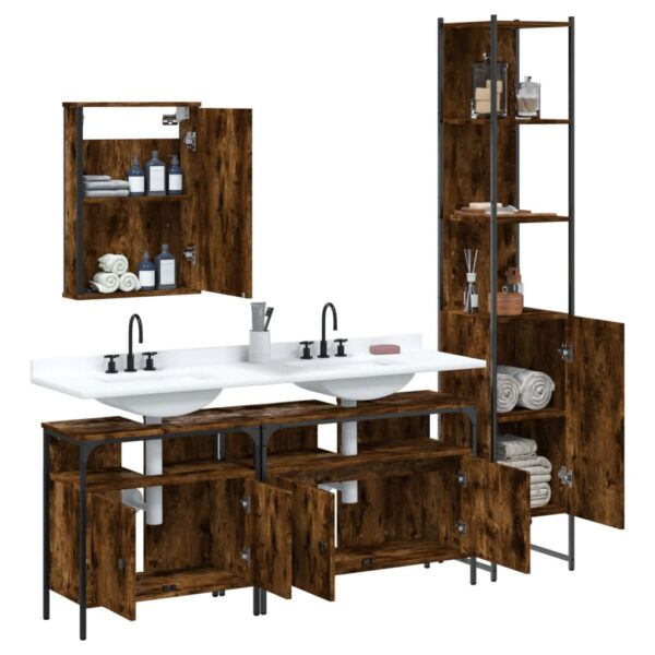 vidaXL 4 Piece Bathroom Furniture Set Smoked Oak Engineered Wood - Image 4