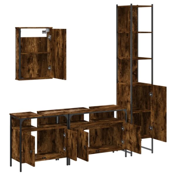 vidaXL 4 Piece Bathroom Furniture Set Smoked Oak Engineered Wood - Image 5