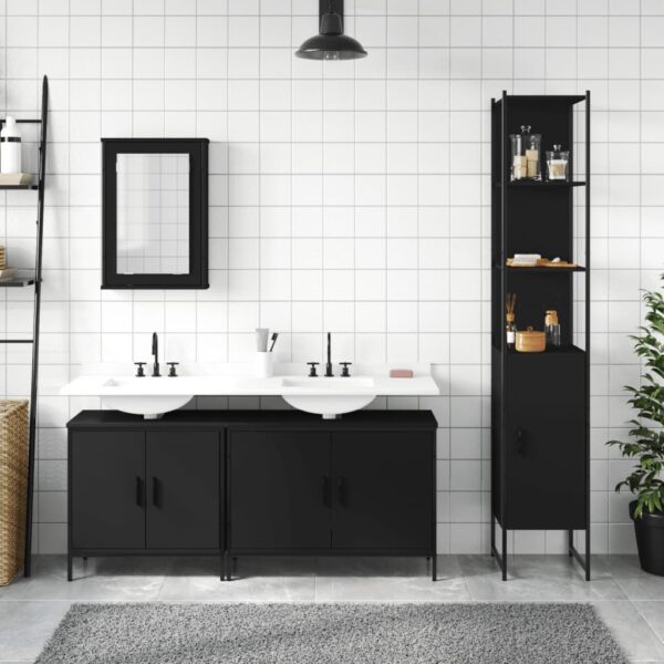 vidaXL 4 Piece Bathroom Furniture Set Black Engineered Wood - Image 3