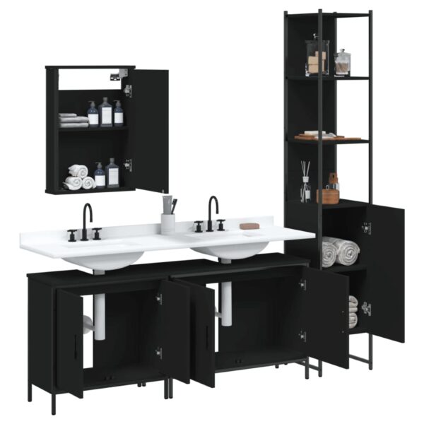 vidaXL 4 Piece Bathroom Furniture Set Black Engineered Wood - Image 4