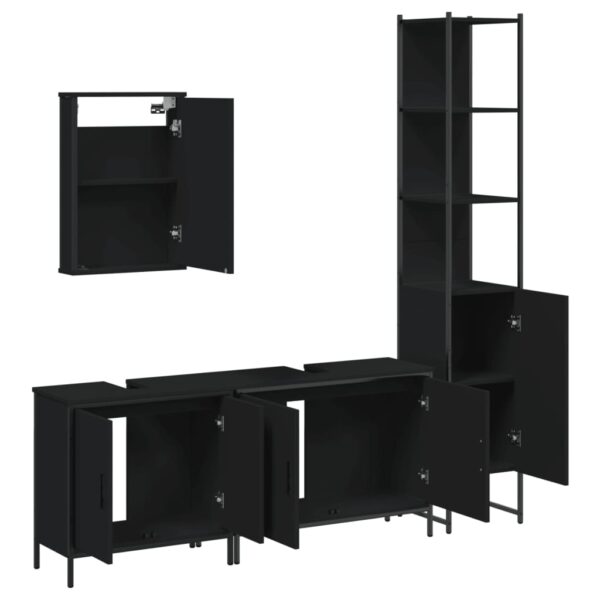 vidaXL 4 Piece Bathroom Furniture Set Black Engineered Wood - Image 5