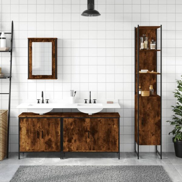 vidaXL 4 Piece Bathroom Furniture Set Smoked Oak Engineered Wood - Image 3