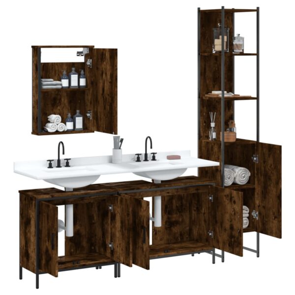 vidaXL 4 Piece Bathroom Furniture Set Smoked Oak Engineered Wood - Image 4