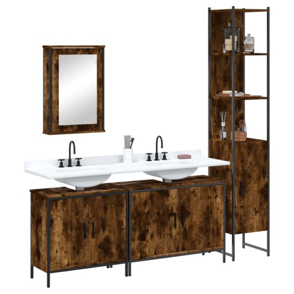 vidaXL 4 Piece Bathroom Furniture Set Smoked Oak Engineered Wood