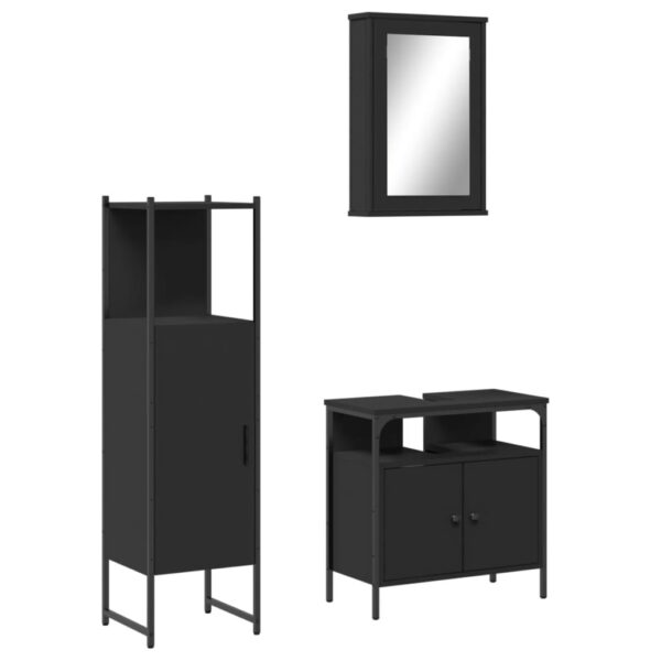 vidaXL 3 Piece Bathroom Furniture Set Black Engineered Wood - Image 2