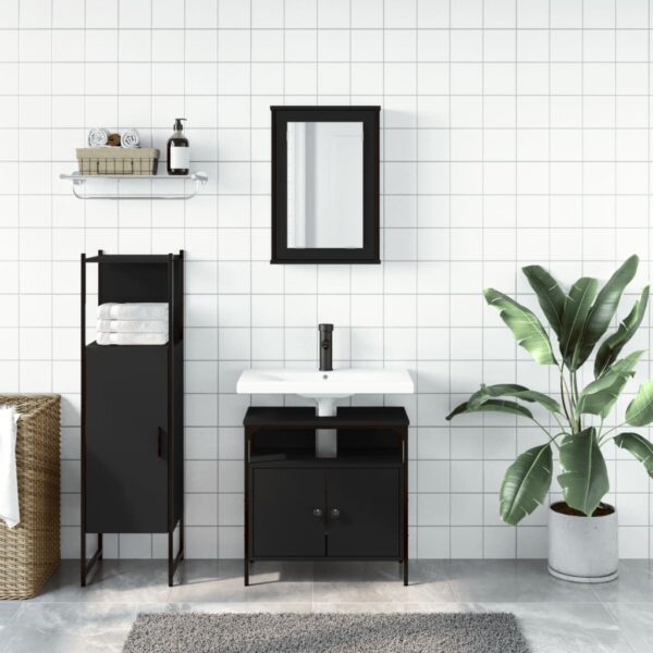 vidaXL 3 Piece Bathroom Furniture Set Black Engineered Wood - Image 3