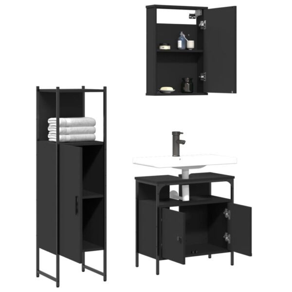 vidaXL 3 Piece Bathroom Furniture Set Black Engineered Wood - Image 4