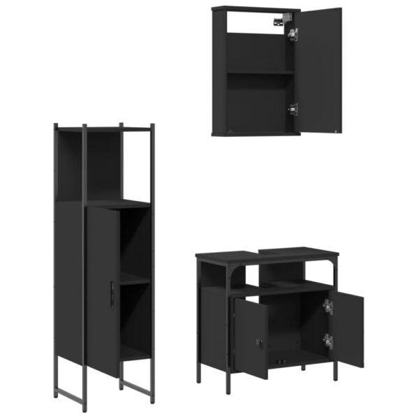 vidaXL 3 Piece Bathroom Furniture Set Black Engineered Wood - Image 6