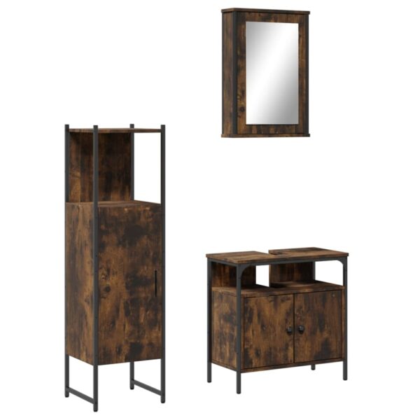 vidaXL 3 Piece Bathroom Furniture Set Smoked Oak Engineered Wood - Image 2