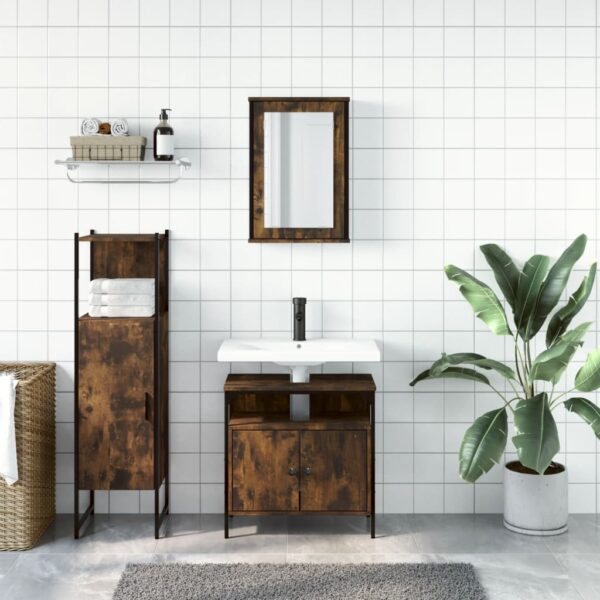 vidaXL 3 Piece Bathroom Furniture Set Smoked Oak Engineered Wood - Image 3