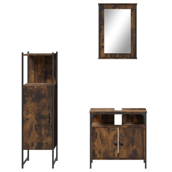 vidaXL 3 Piece Bathroom Furniture Set Smoked Oak Engineered Wood - Image 5