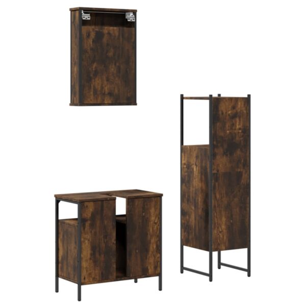 vidaXL 3 Piece Bathroom Furniture Set Smoked Oak Engineered Wood - Image 8