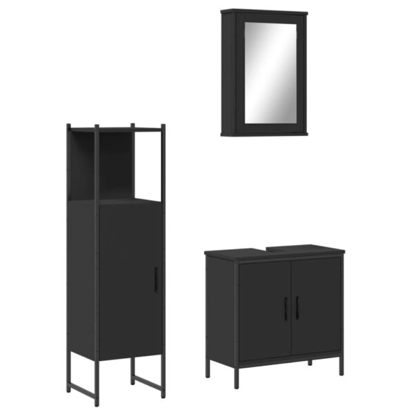 vidaXL 3 Piece Bathroom Furniture Set Black Engineered Wood - Image 2