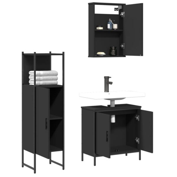 vidaXL 3 Piece Bathroom Furniture Set Black Engineered Wood - Image 4