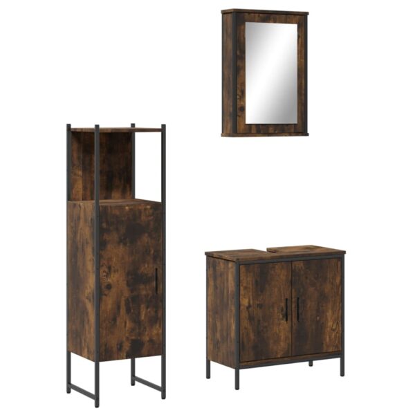 vidaXL 3 Piece Bathroom Furniture Set Smoked Oak Engineered Wood - Image 2