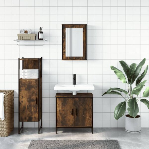 vidaXL 3 Piece Bathroom Furniture Set Smoked Oak Engineered Wood - Image 3