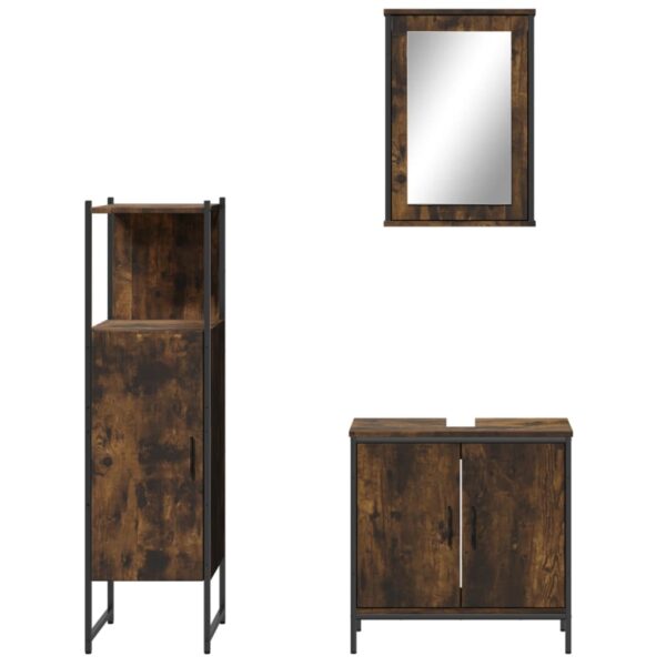 vidaXL 3 Piece Bathroom Furniture Set Smoked Oak Engineered Wood - Image 5