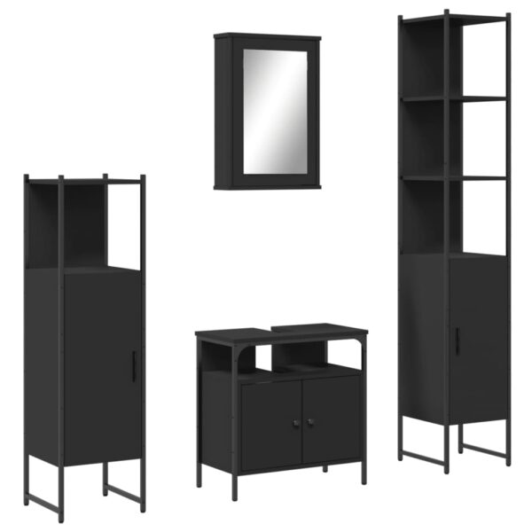 vidaXL 4 Piece Bathroom Furniture Set Black Engineered Wood - Image 2