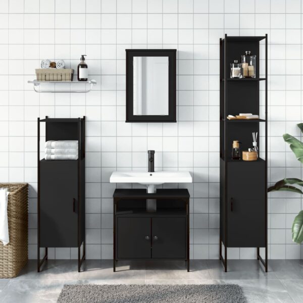 vidaXL 4 Piece Bathroom Furniture Set Black Engineered Wood - Image 3