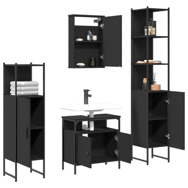 vidaXL 4 Piece Bathroom Furniture Set Black Engineered Wood - Image 4