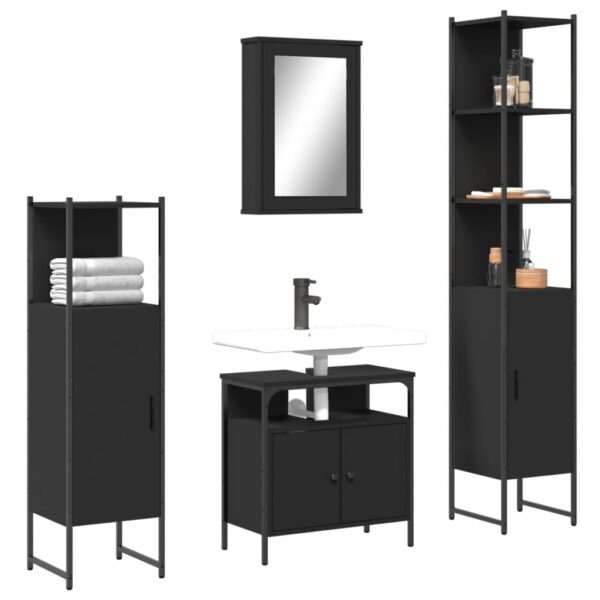 vidaXL 4 Piece Bathroom Furniture Set Black Engineered Wood