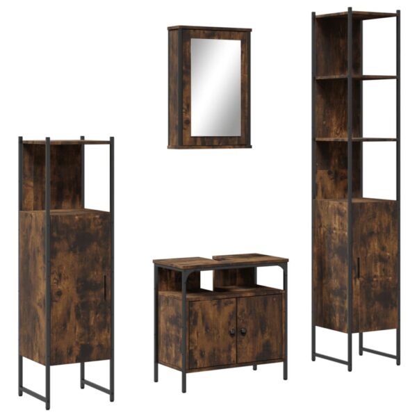 vidaXL 4 Piece Bathroom Furniture Set Smoked Oak Engineered Wood - Image 2