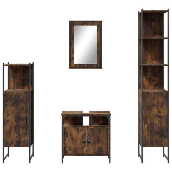 vidaXL 4 Piece Bathroom Furniture Set Smoked Oak Engineered Wood - Image 5