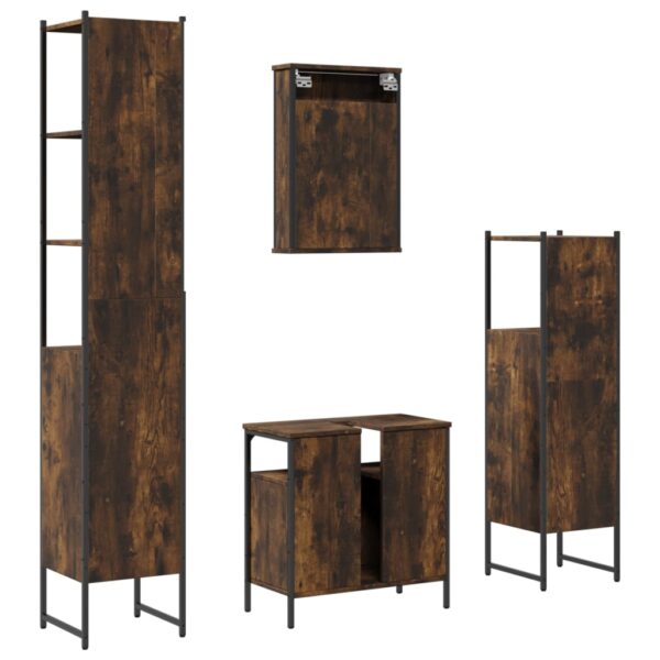 vidaXL 4 Piece Bathroom Furniture Set Smoked Oak Engineered Wood - Image 8