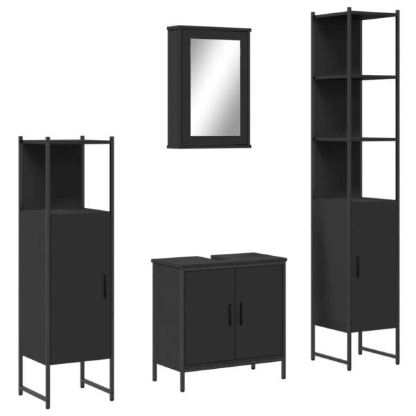 vidaXL 4 Piece Bathroom Furniture Set Black Engineered Wood - Image 2