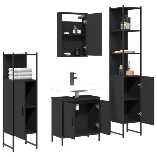 vidaXL 4 Piece Bathroom Furniture Set Black Engineered Wood - Image 4